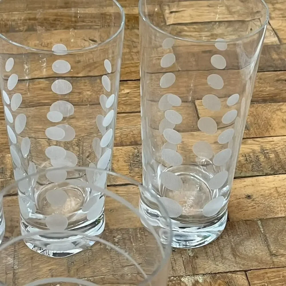 Mikasa Cheers Highball Glass Set of 8 Distinct Etched Patterns Dots Swirls Lines